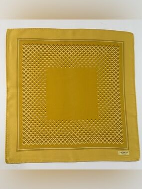 Lanvin Paris Yellow Gold Silk Pocket Square with Lattice Geometric Print